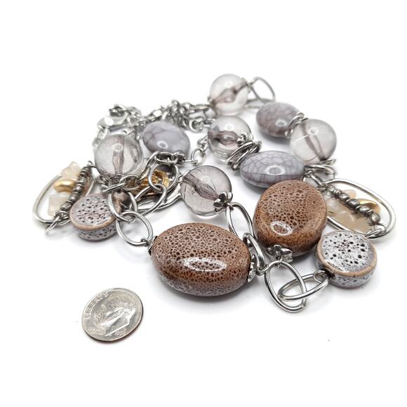 Chico's Long 42" Bead Necklace Beige Lavender Clear Layering - Picture 13 of 14